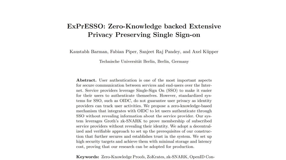 ExPrESSO: Zero-Knowledge backed Extensive Privacy Preserving Single Sign-on